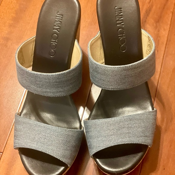 Jimmy Choo Denim Parker Cork Wedge Sandal - Picture 3 of 5